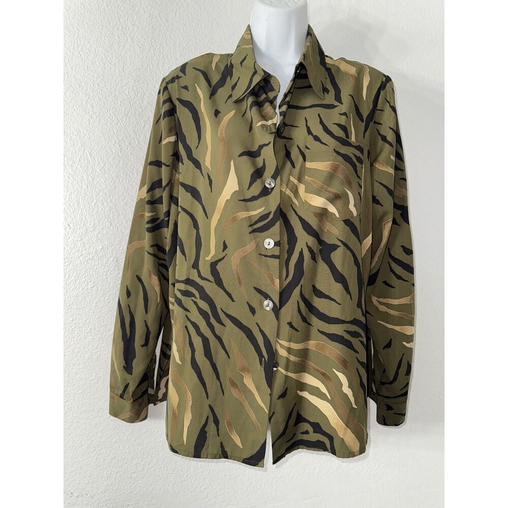 Kathy Che Animal Print Women's Blouse Size 10 80s/90s Shoulder Pads Vintage